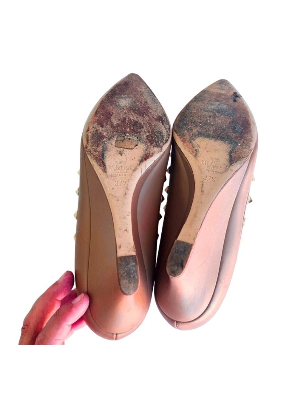 Valentino Garavani Rockstud Leather Wedge Pump Taupe Italy Sz 37.5  US 7 - Picture 6 of 12